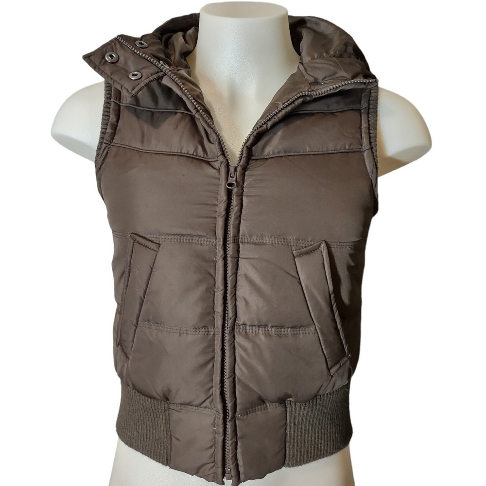 Aeropostale Vest Down Filled Large Junior Women's Quilted Hooded Insulated Brown